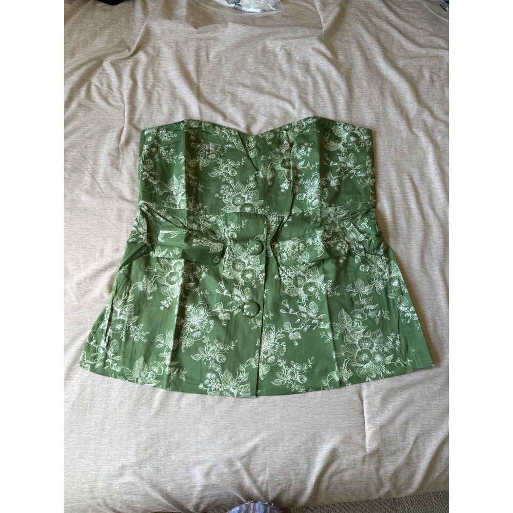 tuckernuck provence toile marine strapless peplum top green, women size xx-large